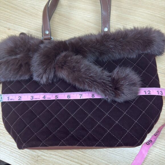Y2k Fur Trim Quilted Brown Bag Purse Custom Cozy Chic Old Money Elegant Winter - Picture 11 of 12